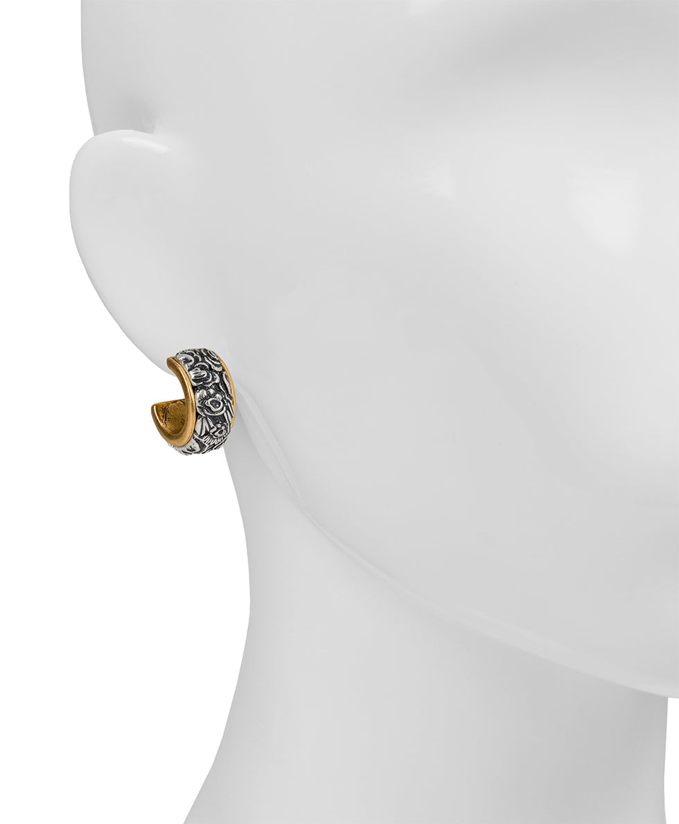 Two Tone Tooled Hoop  - Not So Basics - egyptian gold / silver ox - by Patricia Nash - View 2 of 2