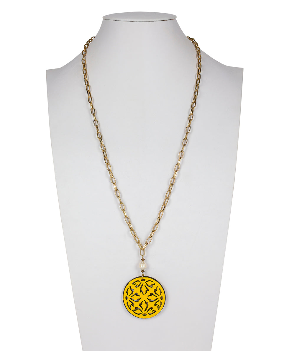 Orianna Long Pendant Necklace - Leather Lace - new yellow - by Patricia Nash - View 2 of 4