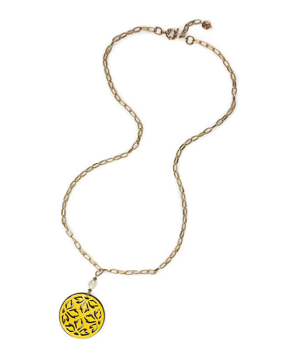 Orianna Long Pendant Necklace Leather Lace - Main Image