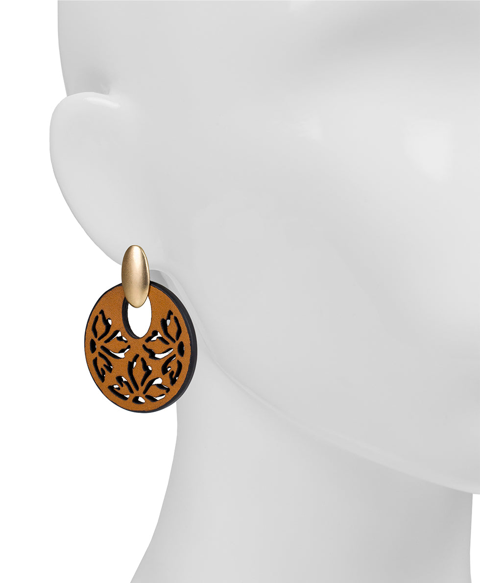 Female - Galati Doorknocker Post Earrings - Leather Lace - antique gold - by Patricia Nash - View 2 of 3