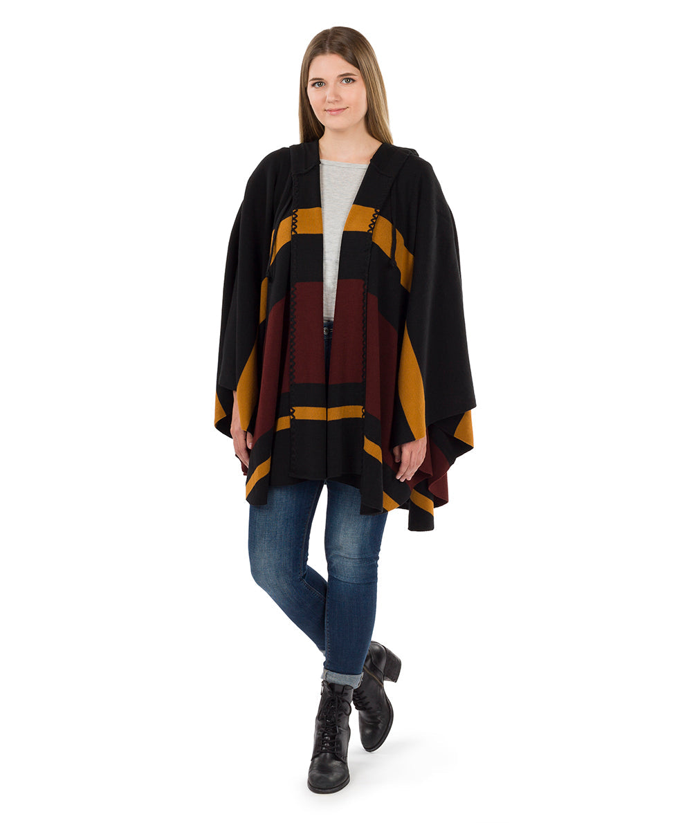 Striped Hooded Cape - Classics - camel/black/chocolate - by Patricia Nash - View 9 of 25