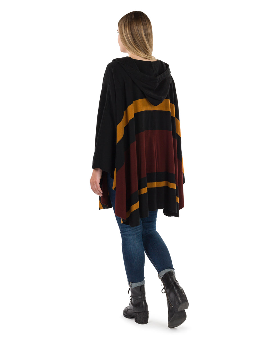 Striped Hooded Cape - Classics - camel/black/chocolate - by Patricia Nash - View 7 of 25