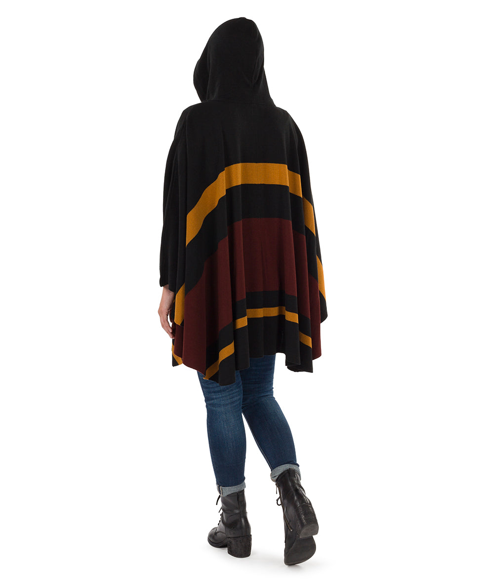 Striped Hooded Cape - Classics - camel/black/chocolate - by Patricia Nash - View 8 of 25