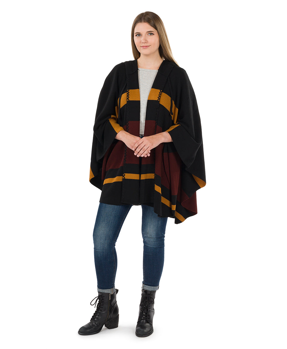 Striped Hooded Cape - Classics - camel/black/chocolate - by Patricia Nash - View 6 of 25