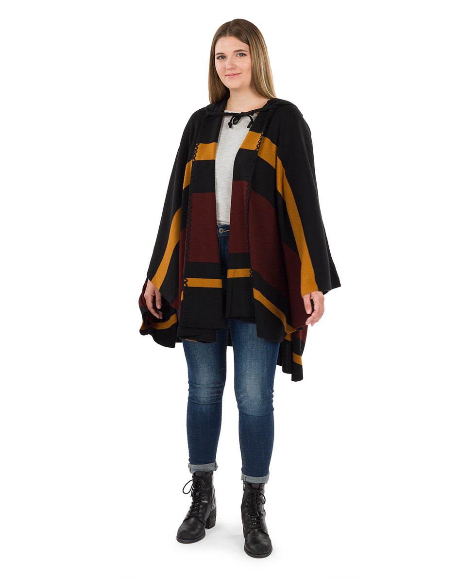 Striped Hooded Cape - Classics - camel/black/chocolate - by Patricia Nash - View 10 of 25