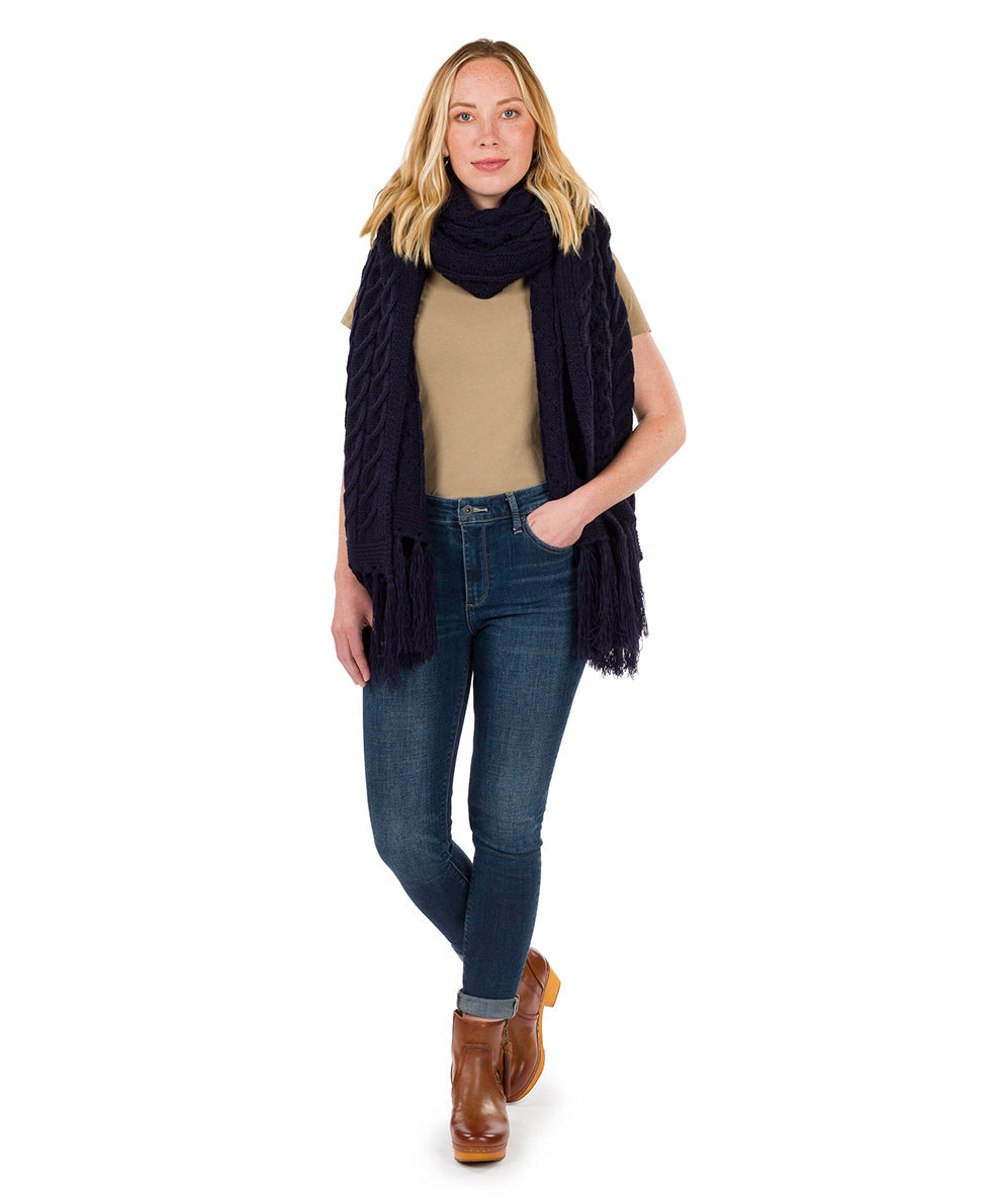 Oversize Cable Knit Scarf - Fringed - camel - by Patricia Nash - View 16 of 30