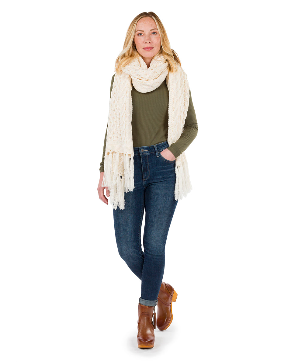 Oversize Cable Knit Scarf - Fringed - camel - by Patricia Nash - View 12 of 30