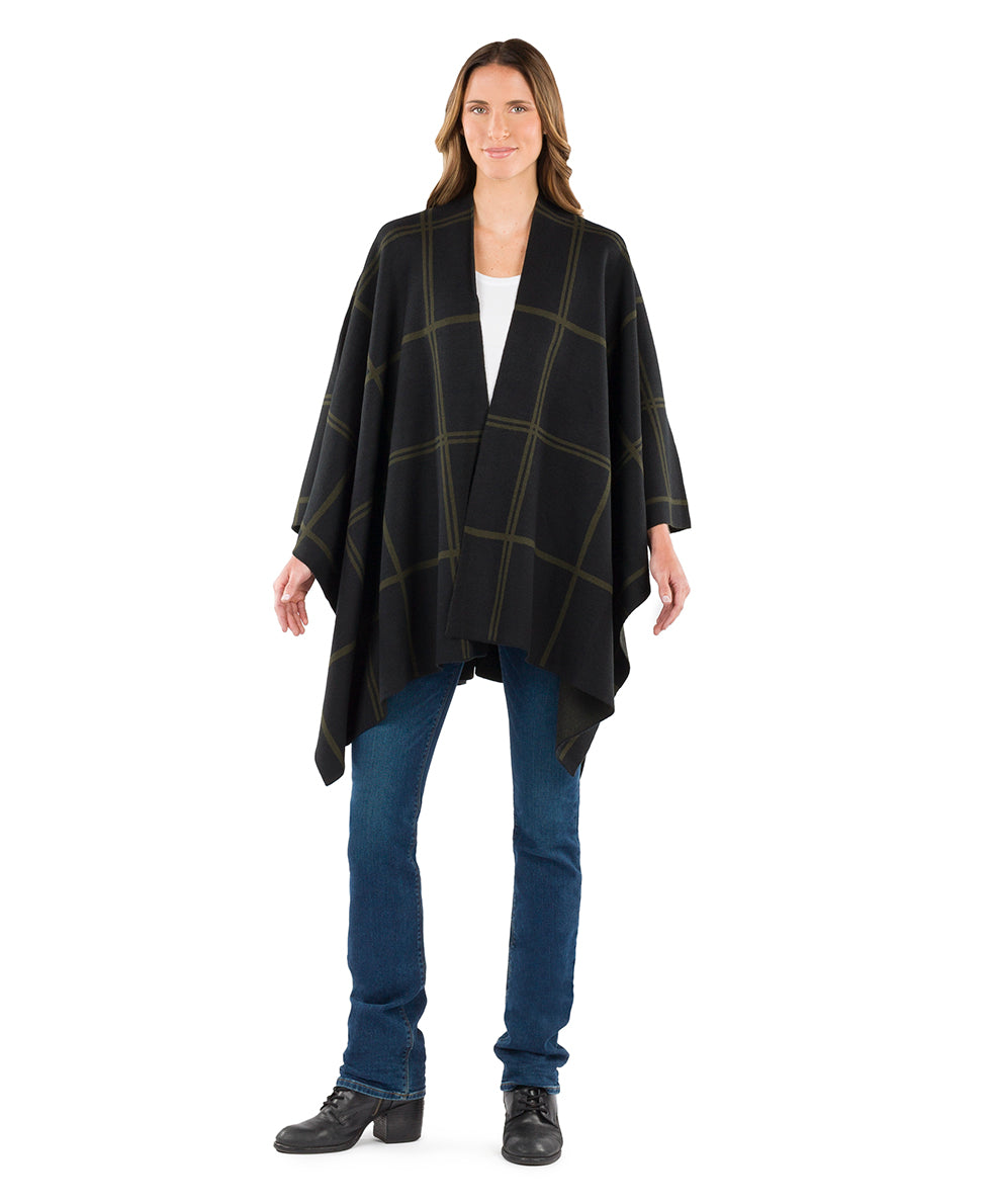 Plaid Cape - Classics - black / dark olive - by Patricia Nash - View 1 of 25
