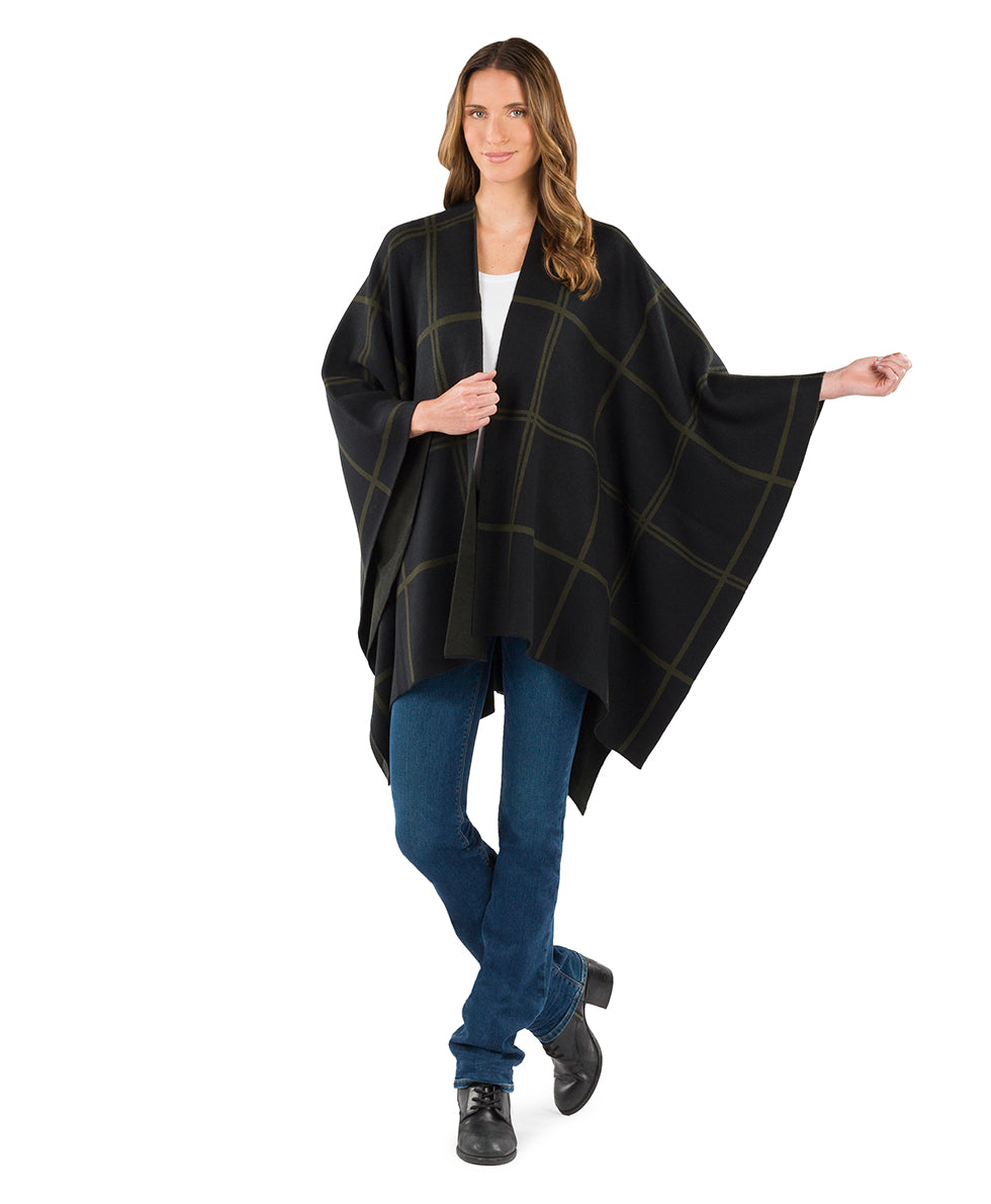Plaid Cape - Classics - black / dark olive - by Patricia Nash - View 3 of 25