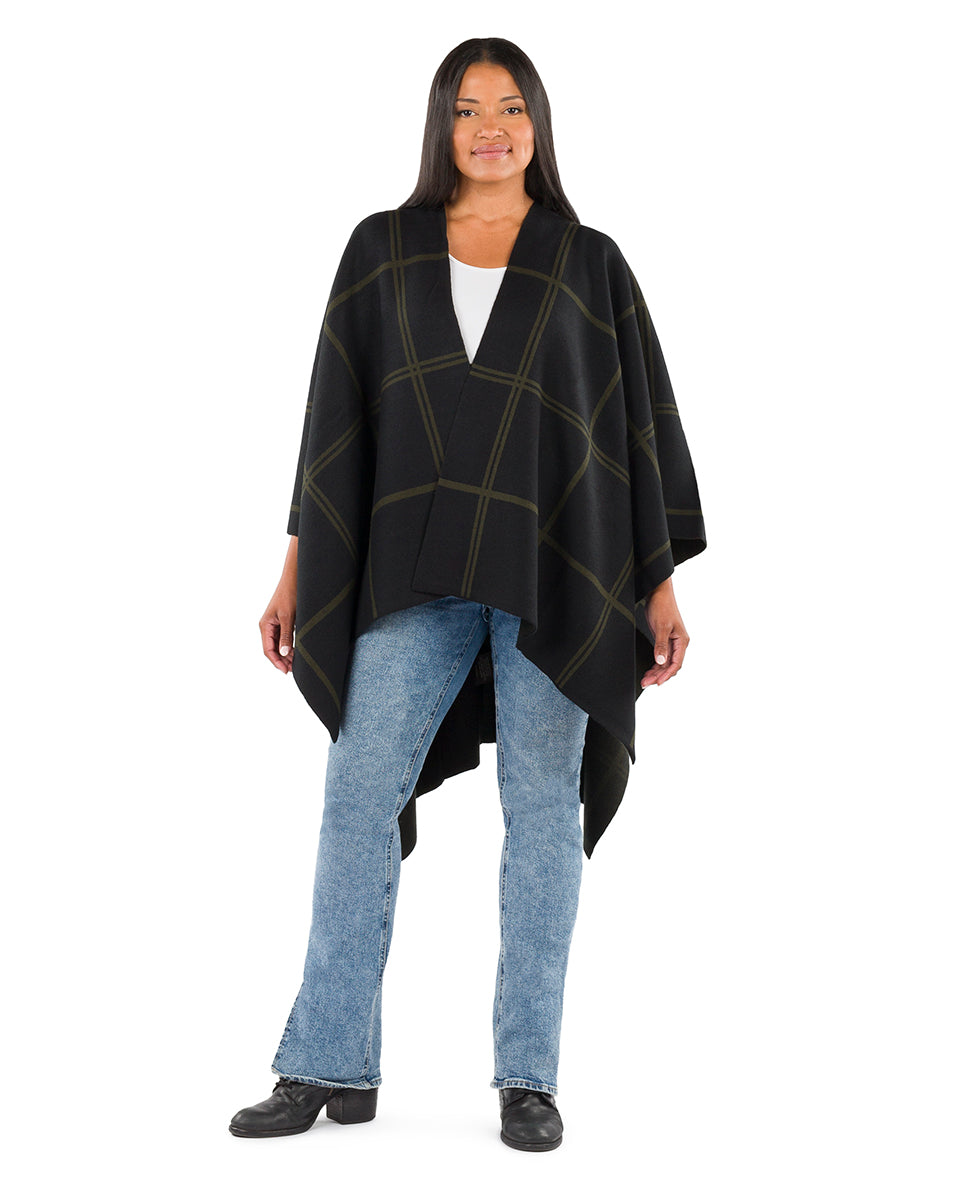 Plaid Cape - Classics - black / dark olive - by Patricia Nash - View 4 of 25