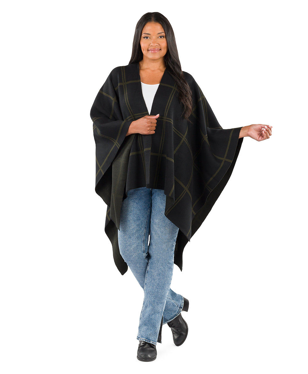 Plaid Cape - Classics - black / dark olive - by Patricia Nash - View 6 of 25