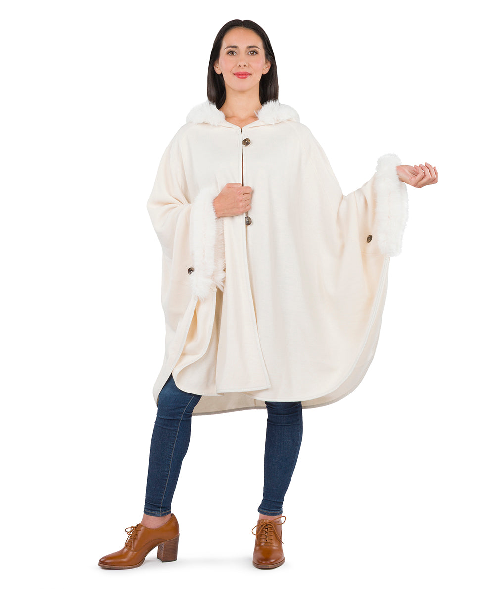 Female - Hooded Cape with Faux Fur - Vintage - ecru - by Patricia Nash - View 5 of 12