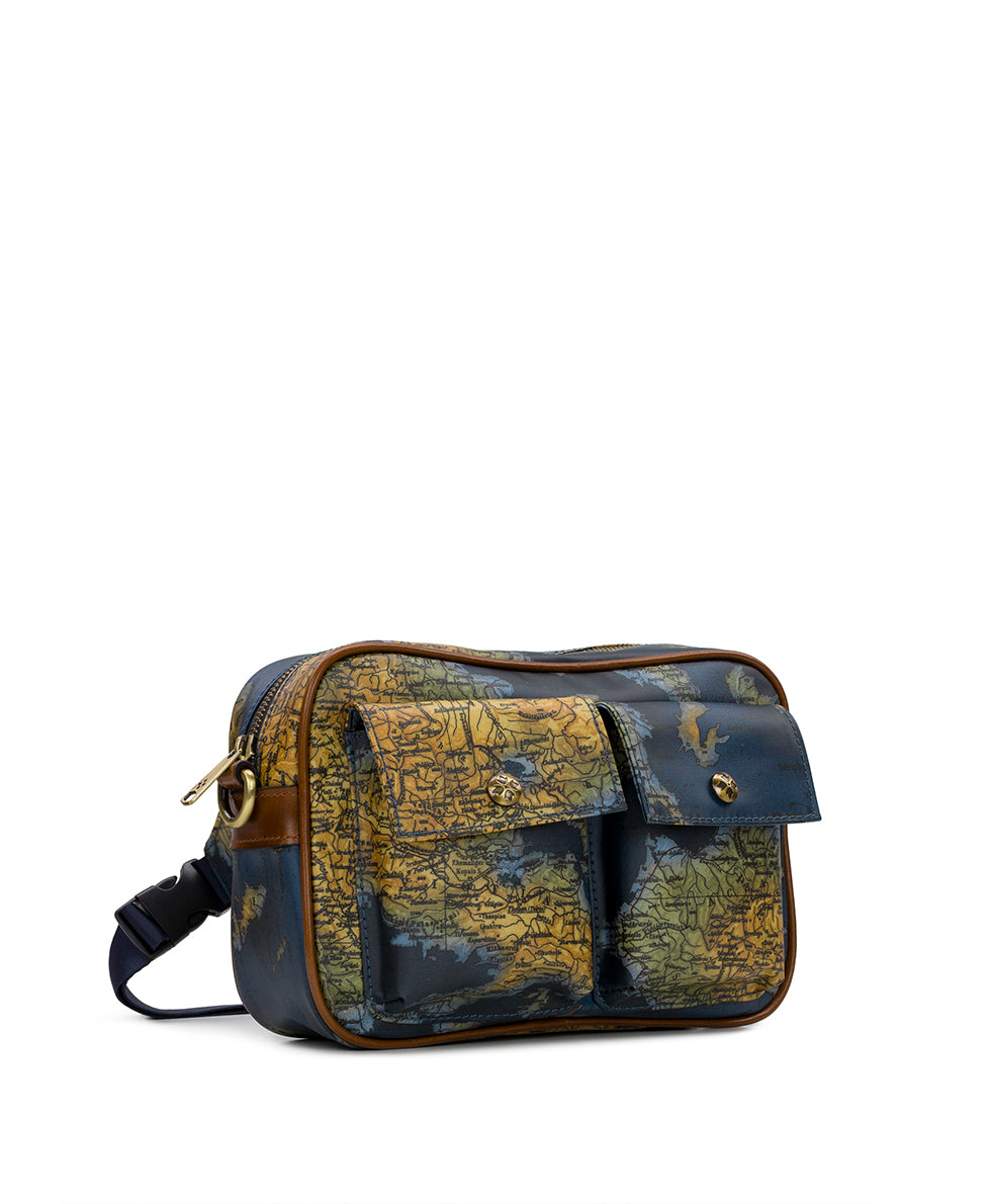 Praiano Belt Bag - Patina Coated Linen Canvas – Greek Map - greek map - by Patricia Nash - View 4 of 8