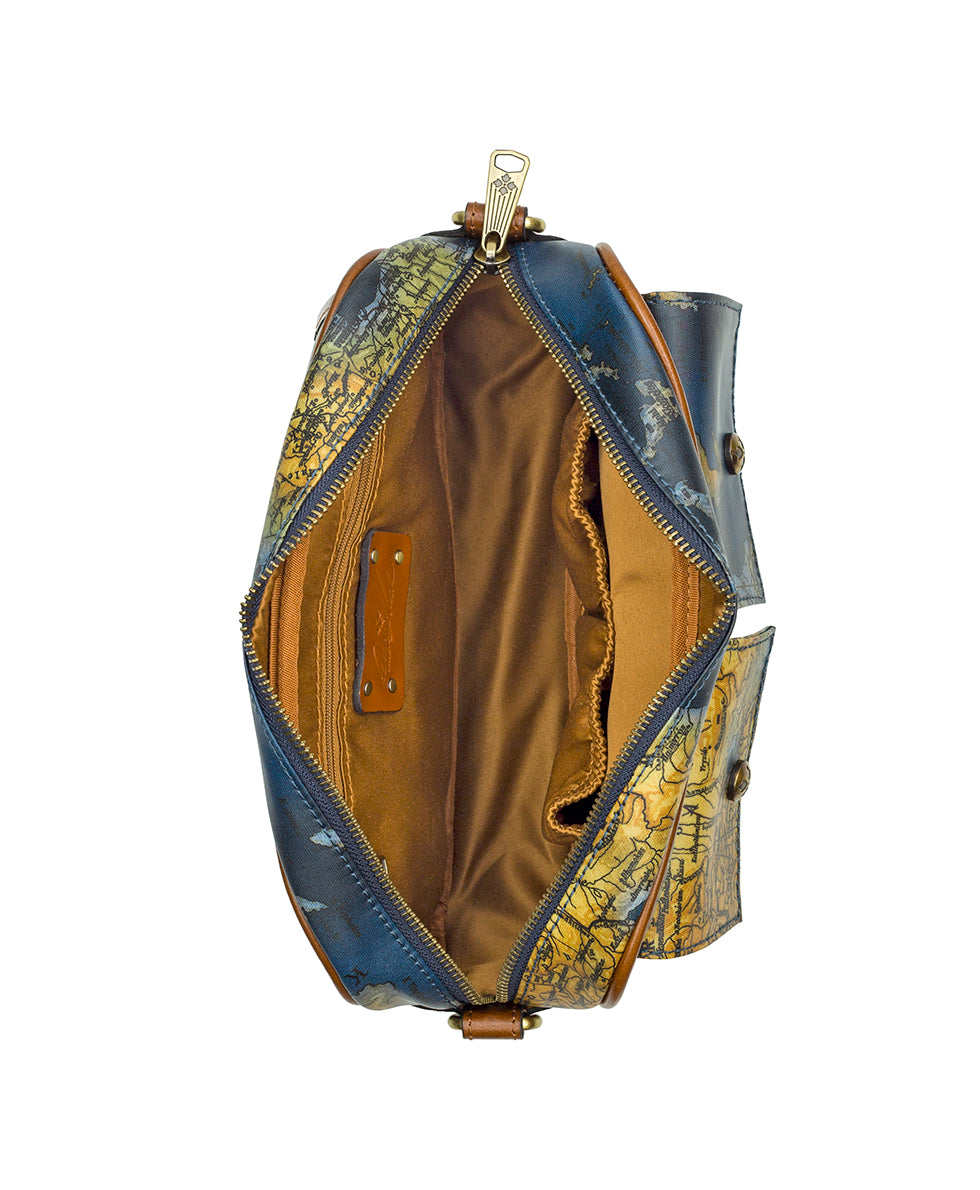 Praiano Belt Bag - Patina Coated Linen Canvas – Greek Map - greek map - by Patricia Nash - View 5 of 8