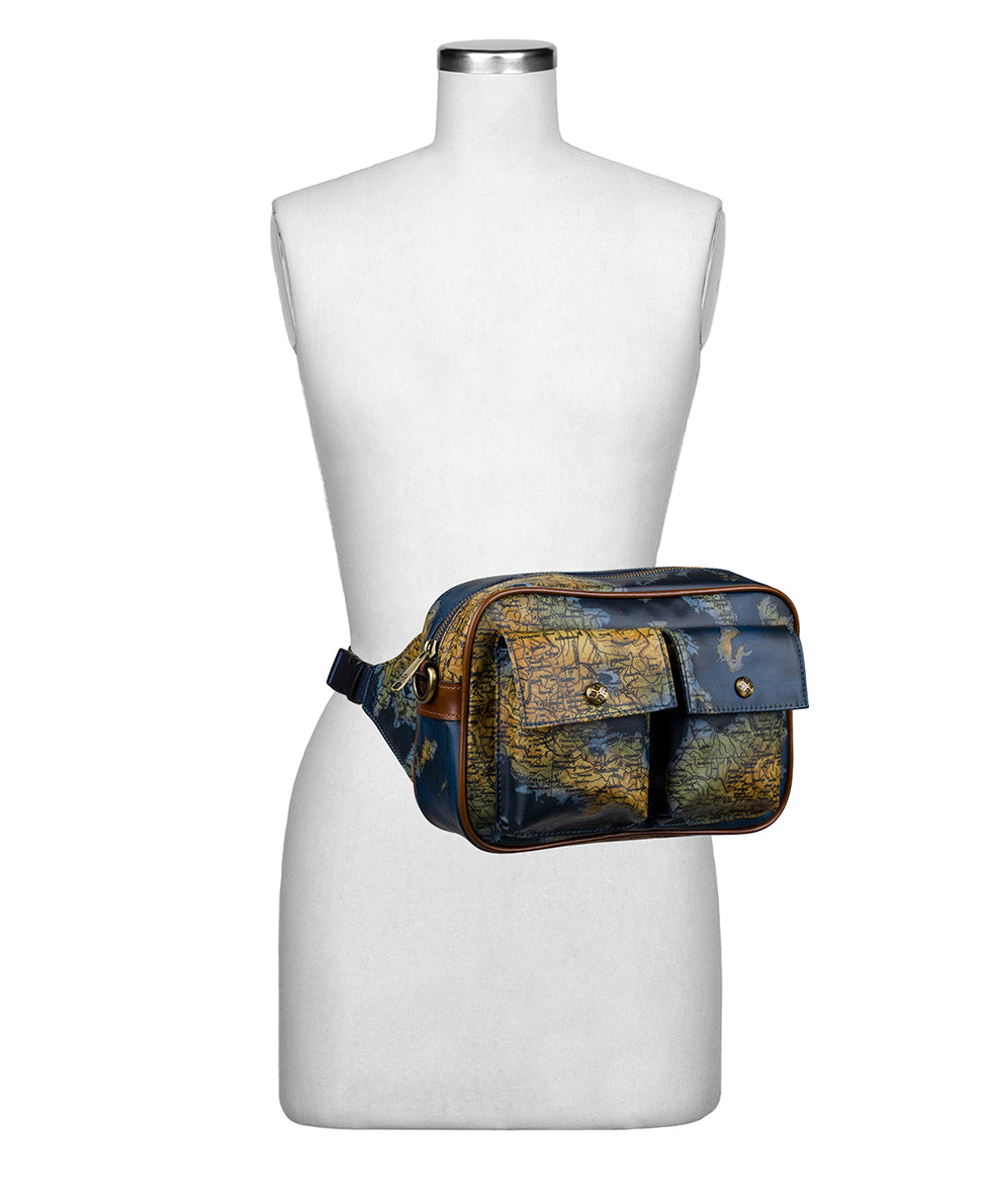 Praiano Belt Bag - Patina Coated Linen Canvas – Greek Map - greek map - by Patricia Nash - View 7 of 8