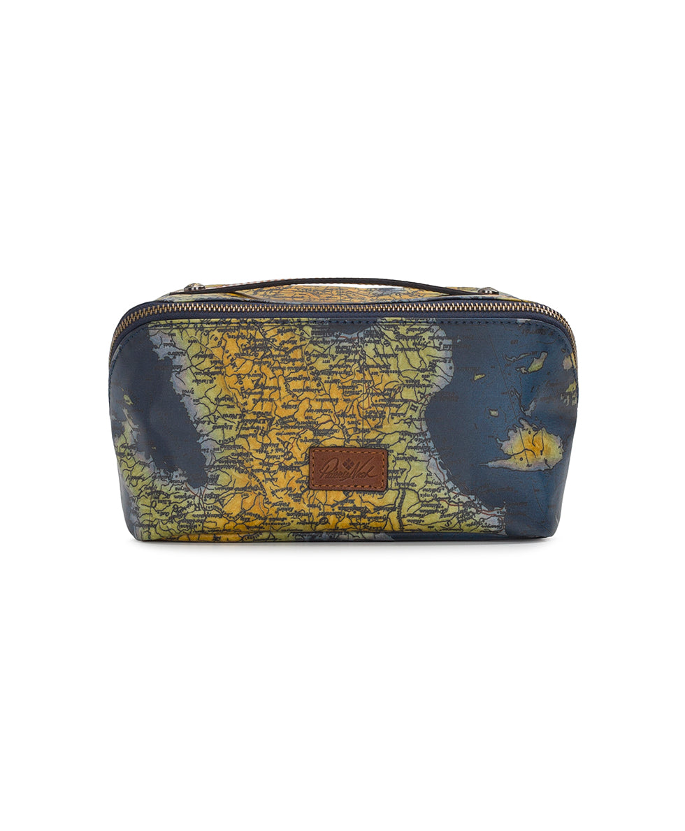 Female - Clancy Cosmetic Case - Patina Coated Linen Canvas ‑ Greek Map - greek map - by Patricia Nash - View 1 of 4