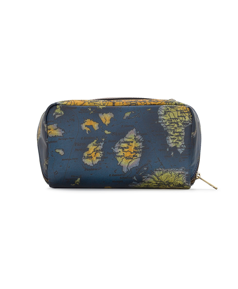 Female - Clancy Cosmetic Case - Patina Coated Linen Canvas ‑ Greek Map - greek map - by Patricia Nash - View 2 of 4