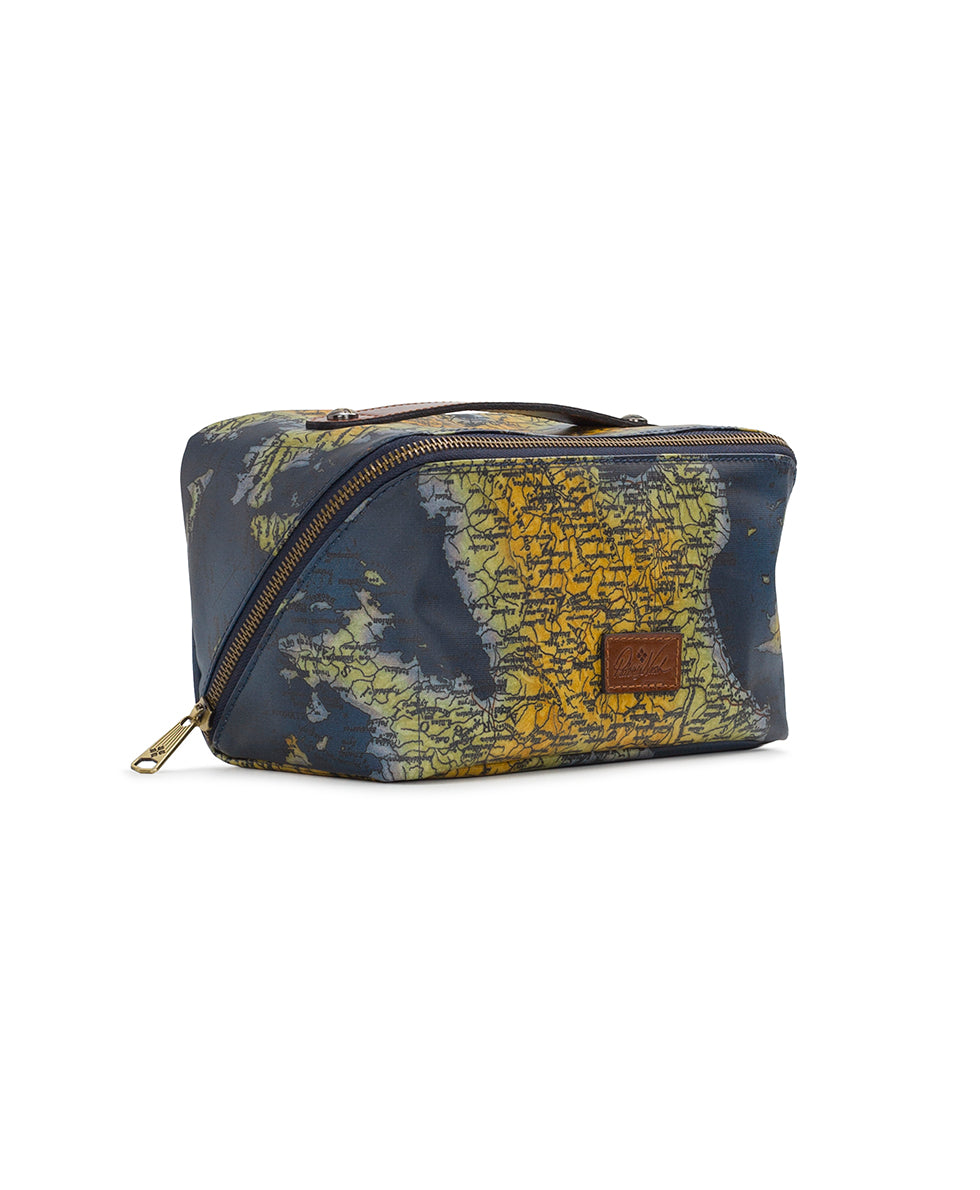 Clancy Cosmetic Case Patina Coated Linen Canvas ‑ Greek Map