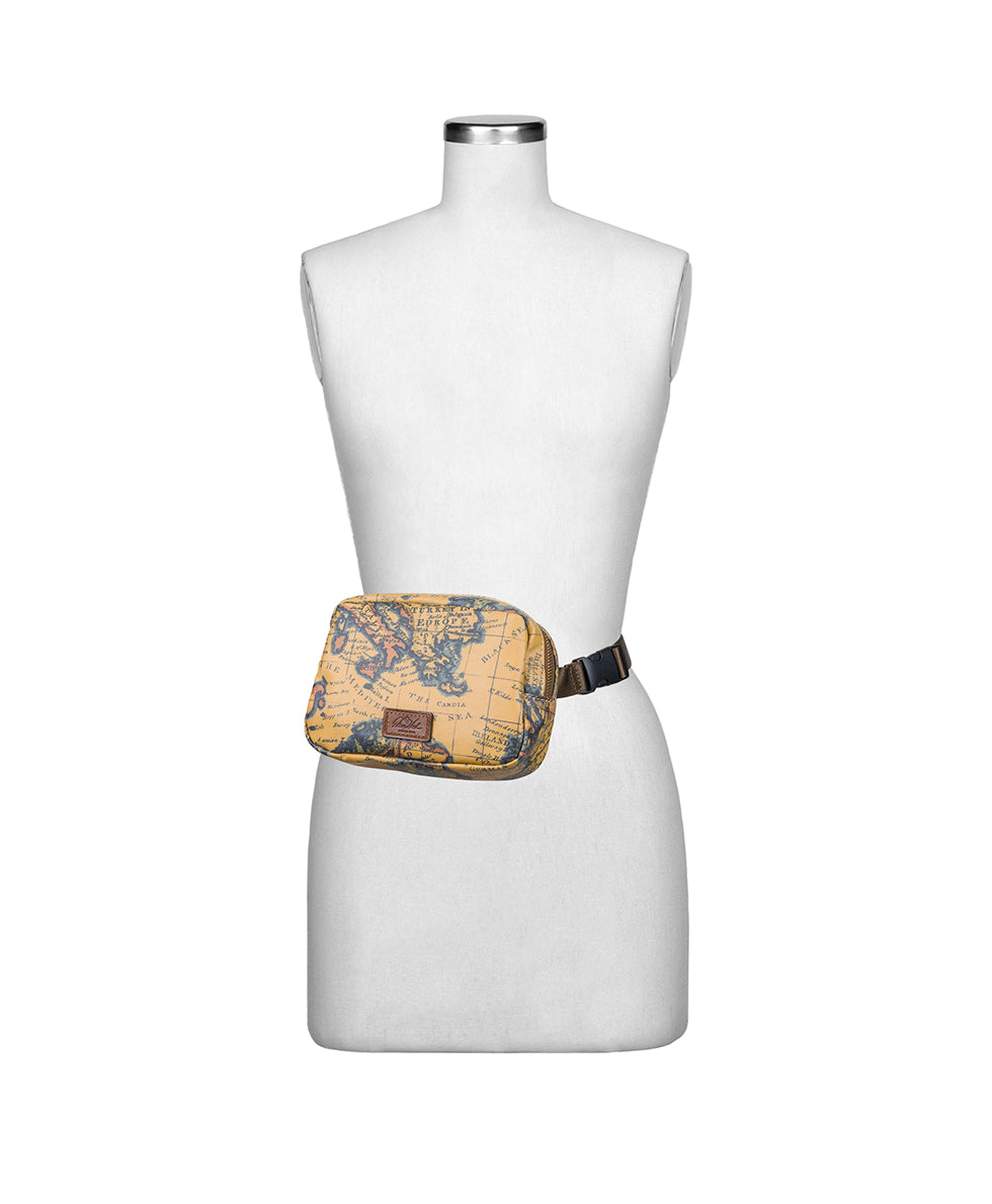 Female - Tremezzo Belt Bag - Patina Coated Linen Canvas — European Map Print - european map - by Patricia Nash - View 5 of 5