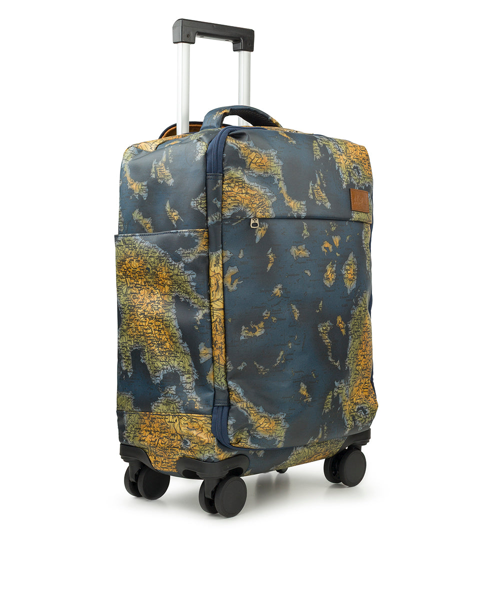 Cagliari Roller Duffel Patina Coated Linen Canvas ‑ Greek Map