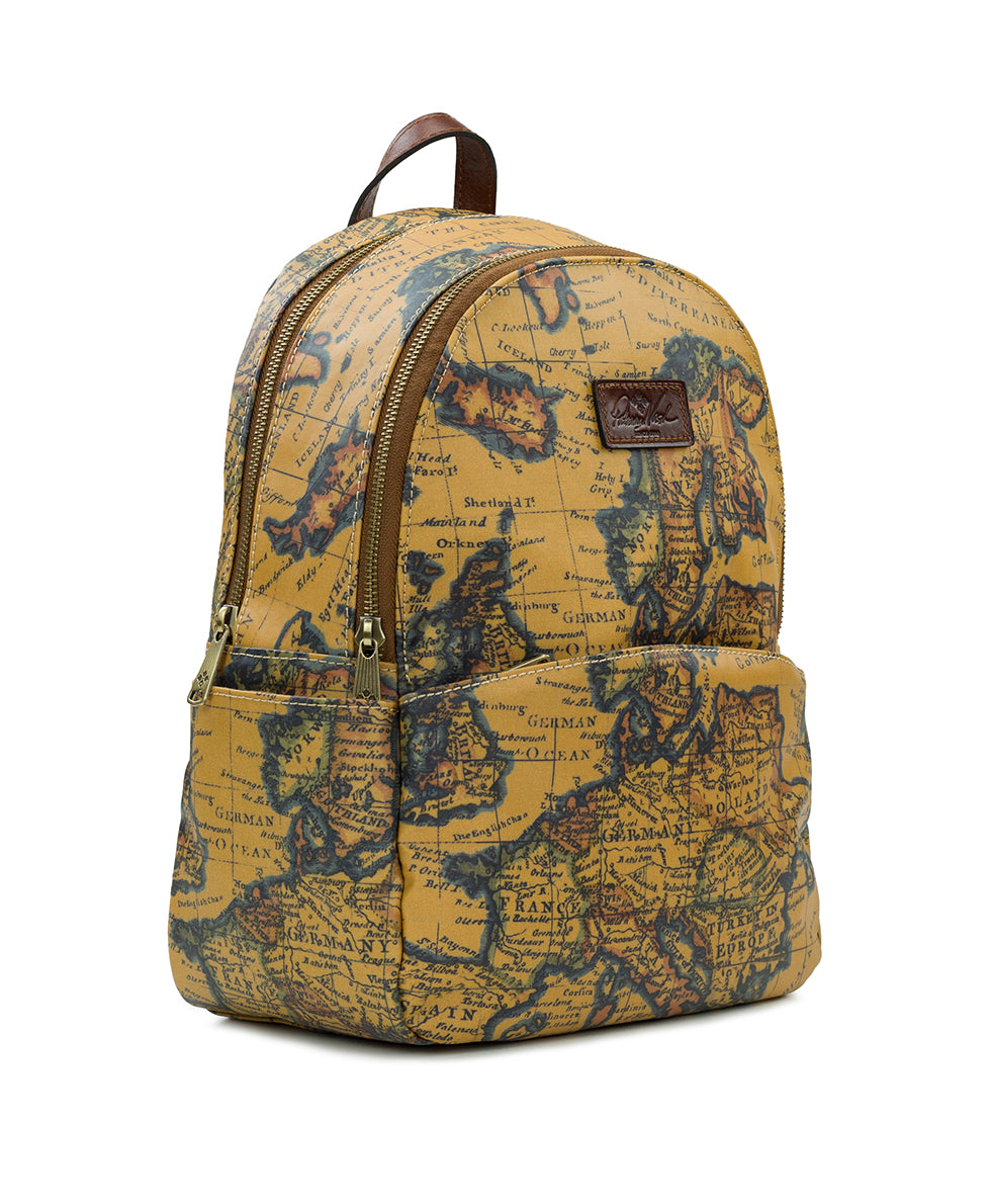 Turi Backpack Patina Coated Linen Canvas European Map Print