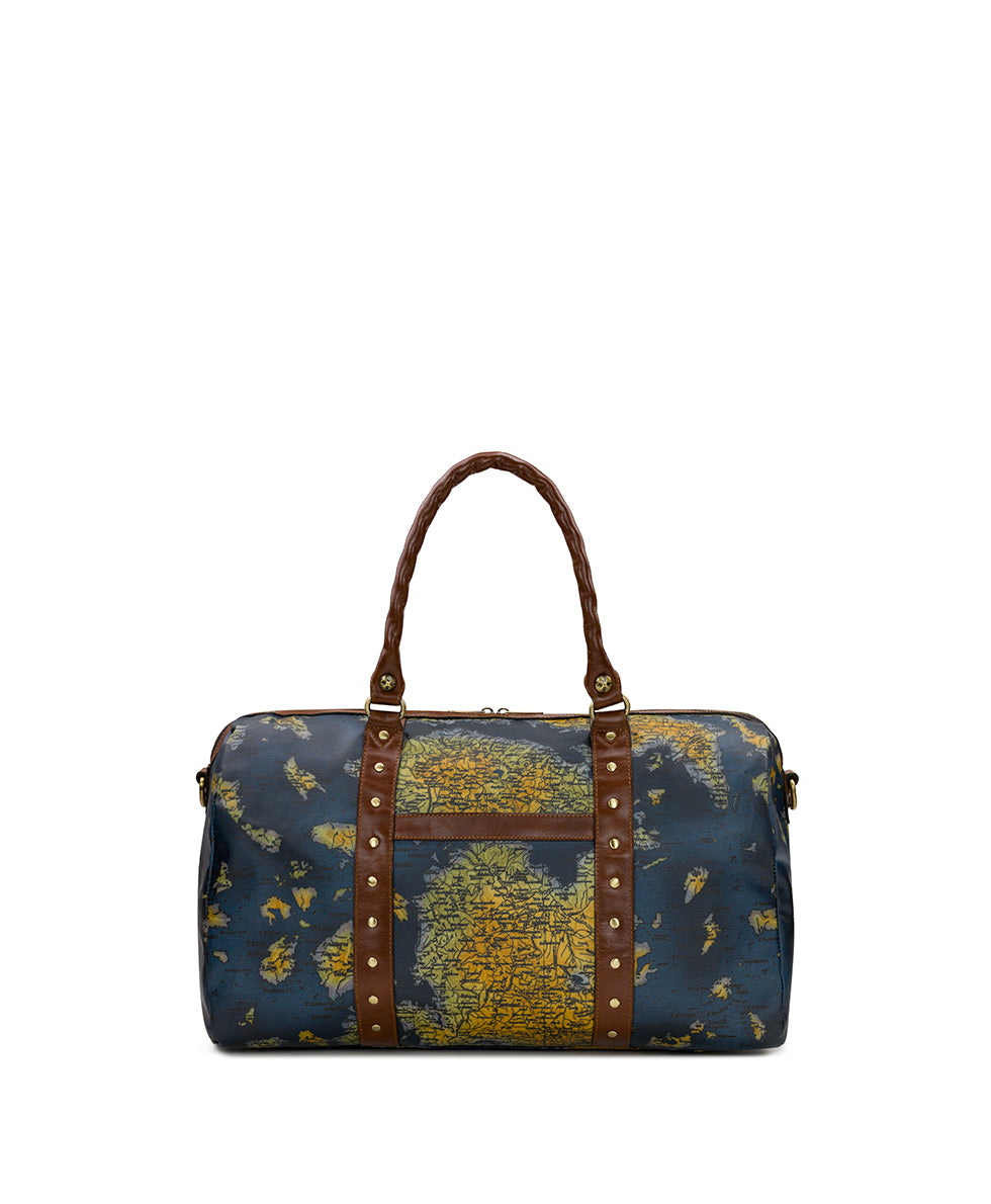 Female - Milano Weekender Duffel - Patina Coated Linen Canvas – Greek Map - greek map - by Patricia Nash - View 1 of 4