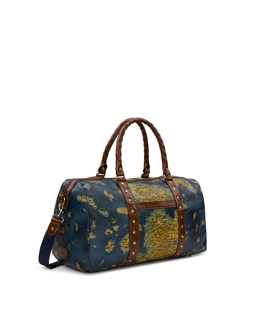Female - Milano Weekender Duffel - Patina Coated Linen Canvas – Greek Map - greek map - by Patricia Nash - View 3 of 4