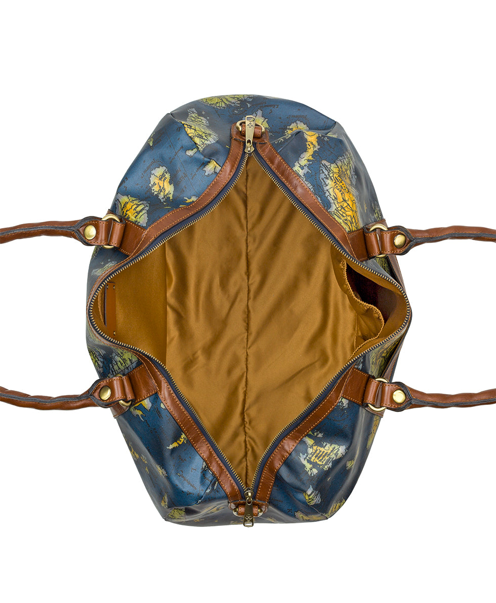 Female - Milano Weekender Duffel - Patina Coated Linen Canvas – Greek Map - greek map - by Patricia Nash - View 4 of 4