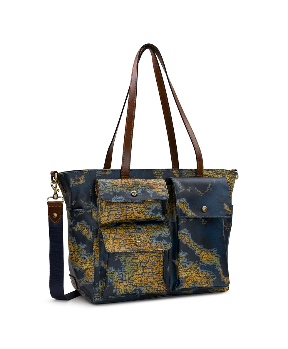 Female - Sorlana Travel Tote - Patina Coated Linen Canvas — Greek Map - greek map - by Patricia Nash - View 3 of 5