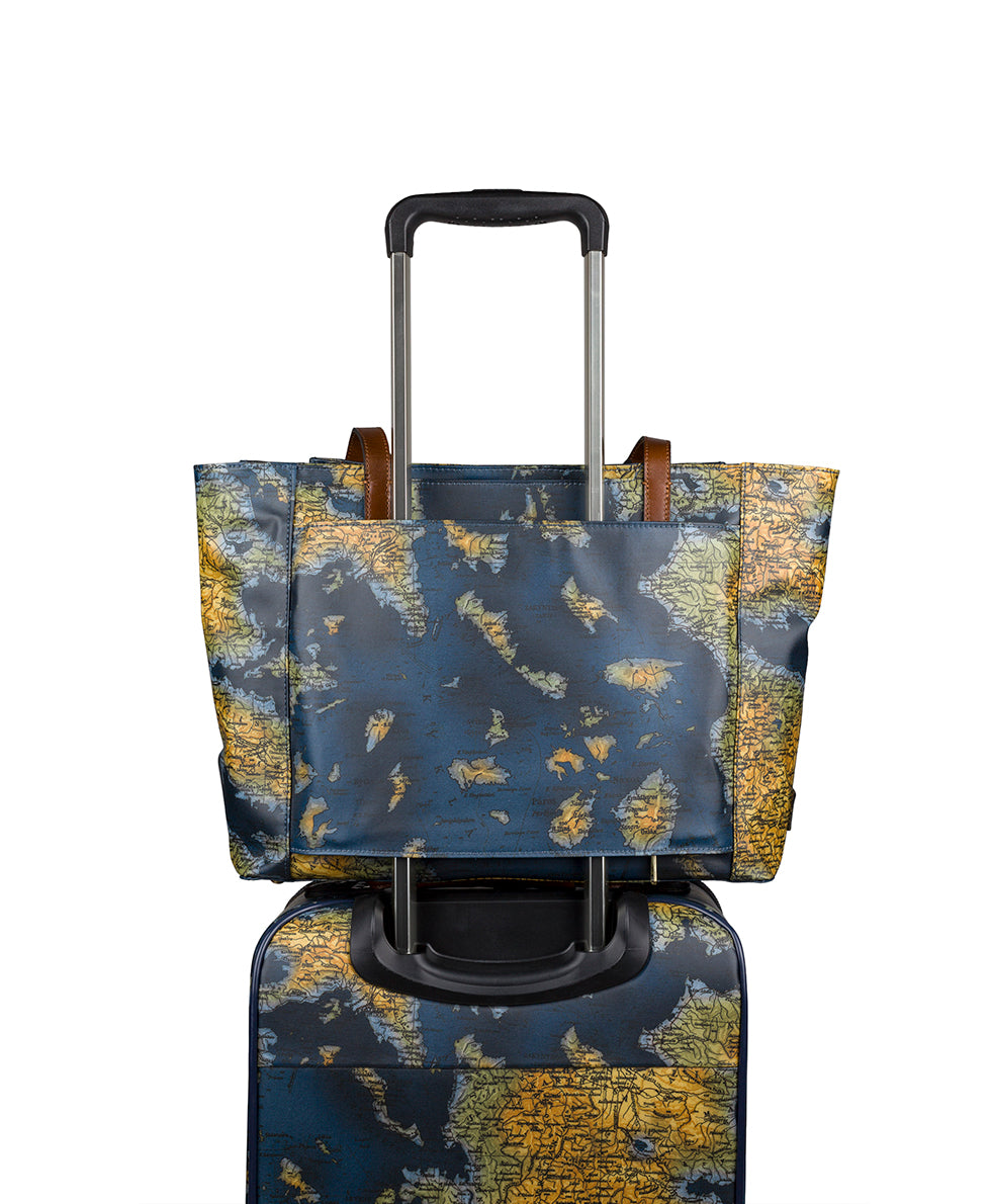 Female - Sorlana Travel Tote - Patina Coated Linen Canvas — Greek Map - greek map - by Patricia Nash - View 5 of 5