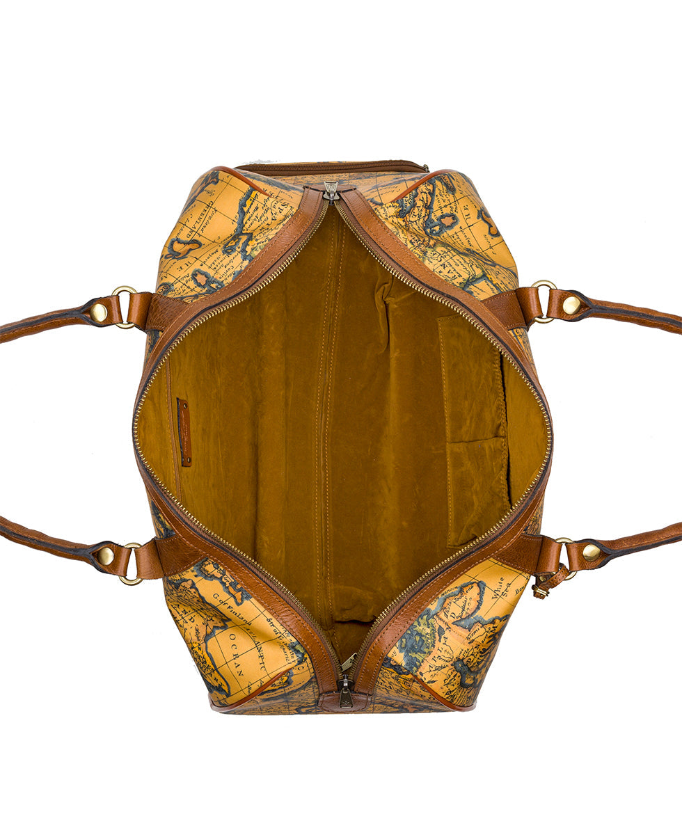 Avola Wheeled Duffel Bag - Patina Coated Linen Canvas — European Map Print - european map - by Patricia Nash - View 4 of 5