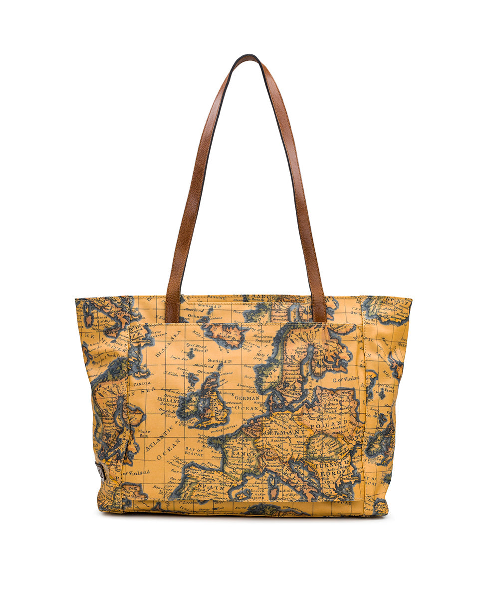 Silvi Tote Patina Coated Linen Canvas European Map Print Patricia Nash