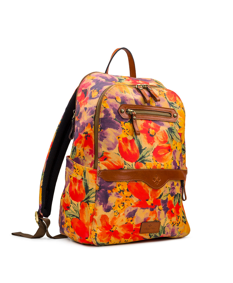Karina Backpack Patina Coated Linen Canvas Rainforest Patricia Nash