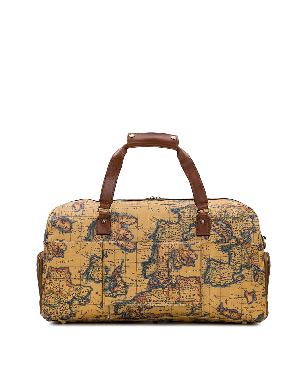 Female - Mandara Overnighter Duffel - Patina Coated Linen Canvas — European Map Print - european map - by Patricia Nash - View 2 of 5