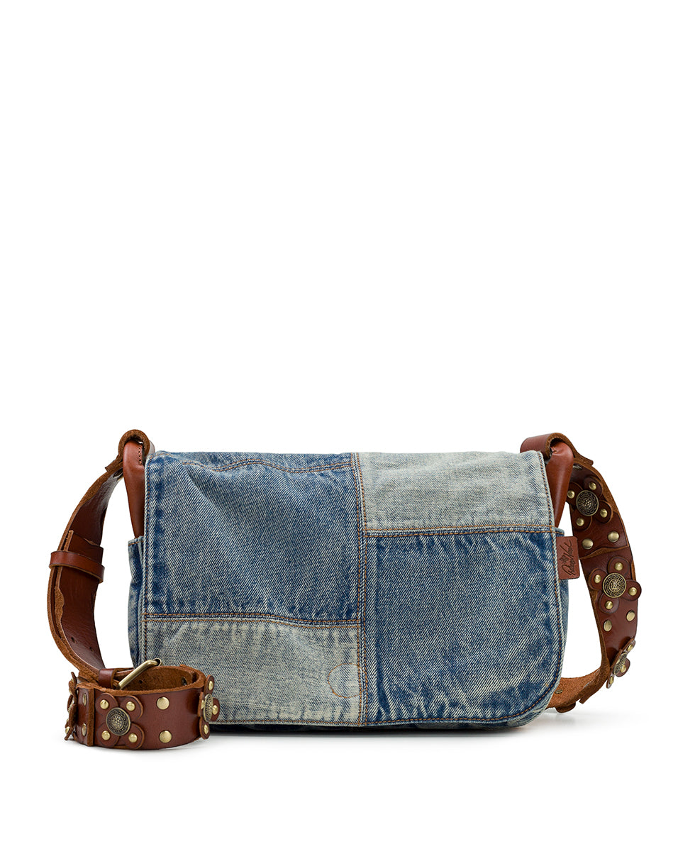 Patricia Nash Rosa Denim Patchwork Flap Crossbody Bag Wash Denim