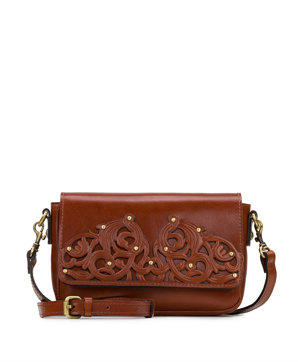The Snapshot Gilded Leather Crossbody In Black