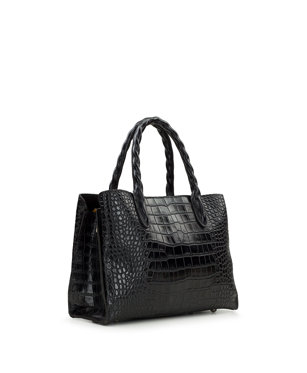 Female - Genovese Satchel - Vintage Distressed Croc - black - by Patricia Nash - View 3 of 5