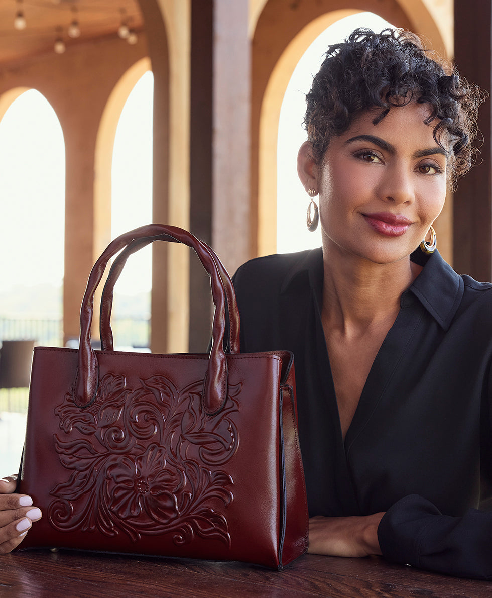 Female - Genovese Satchel - Classic Tooled - oxblood - by Patricia Nash - View 2 of 11