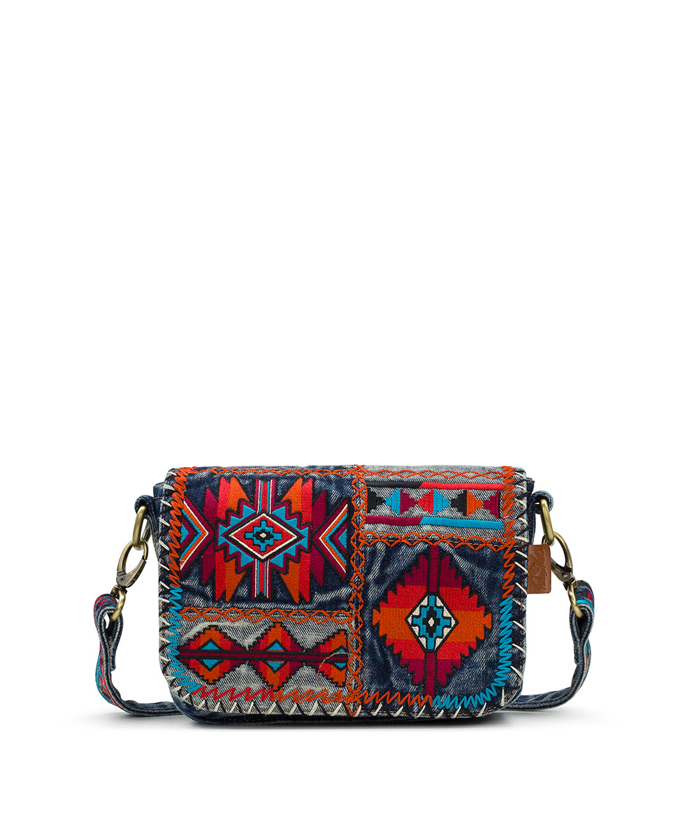 Stone Washed Embroidered Cross Body Purse