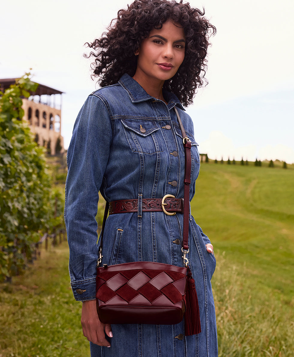Female - Arlee Crossbody - Suede Leather Weave - cognac - by Patricia Nash - View 11 of 11