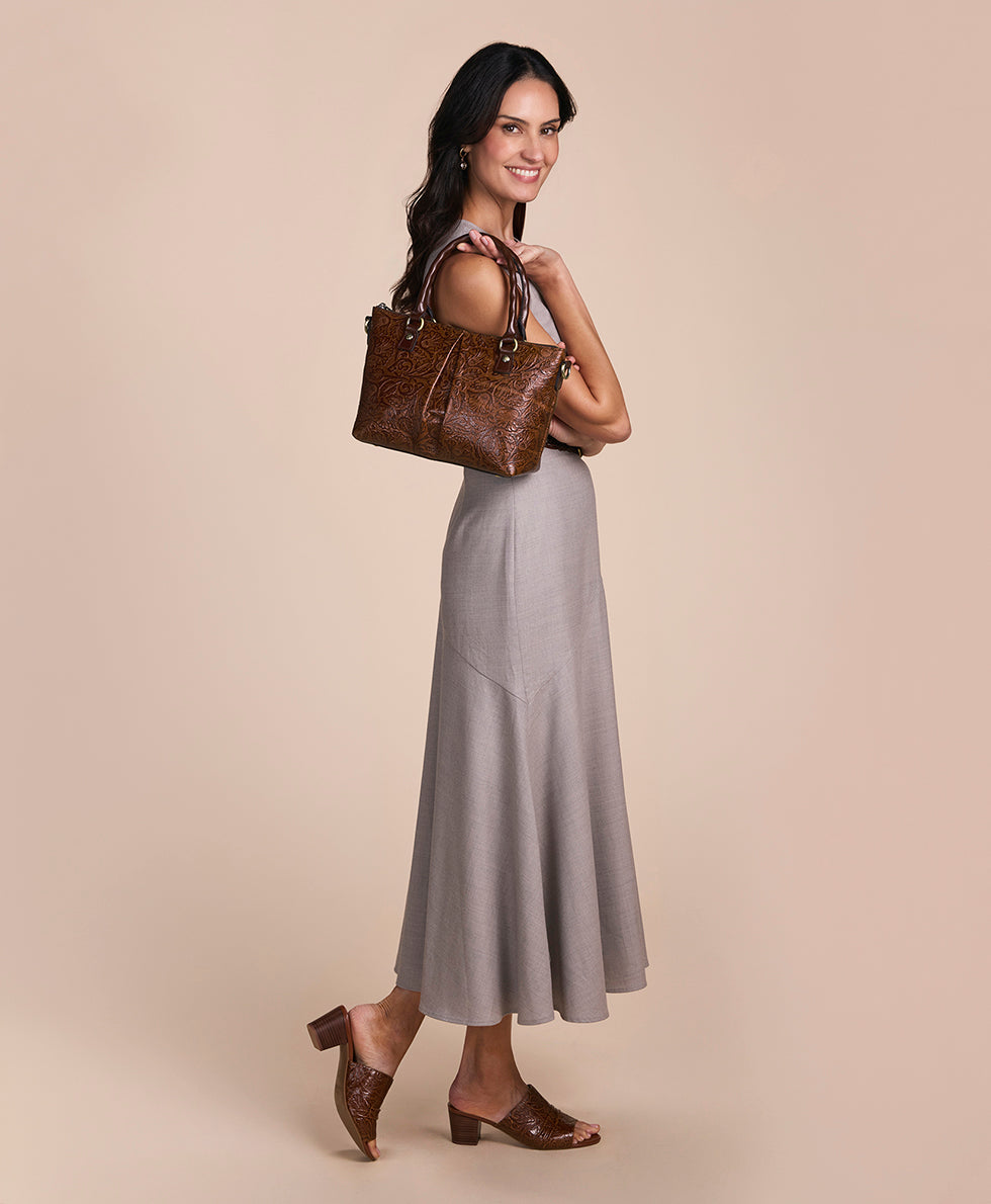 Zora Top Handle Crossbody | Brazilian Supple Tooled | Cognac