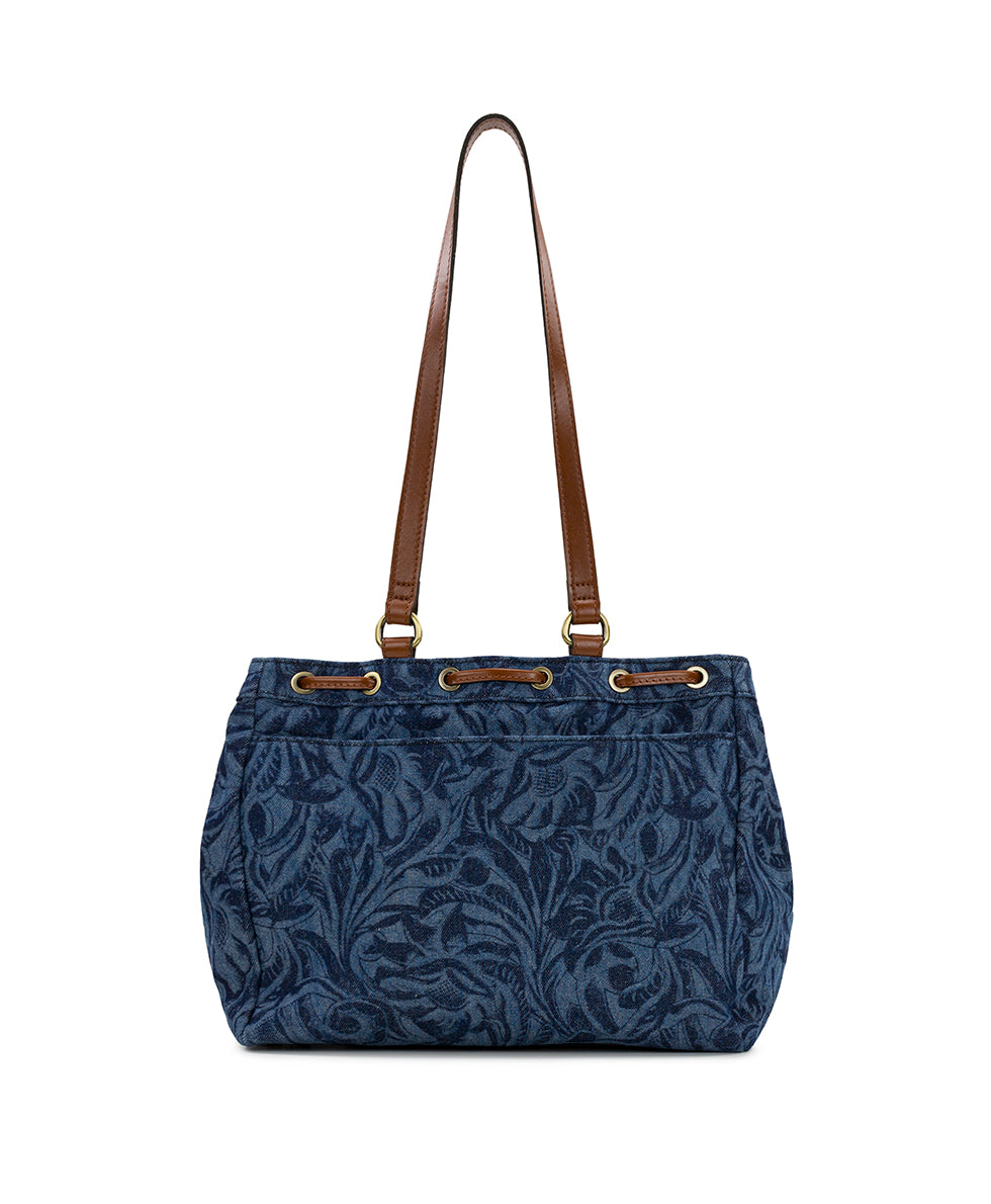 Female - Mouliana Drawstring Satchel - Cavo Tooled Denim - denim - by Patricia Nash - View 2 of 5
