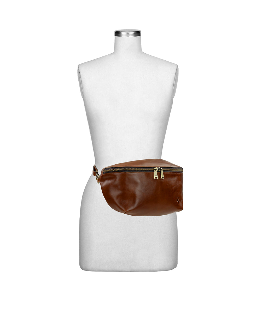 Female - Yanna Belt Bag - Vintage Distressed Leather - cognac - by Patricia Nash - View 6 of 7