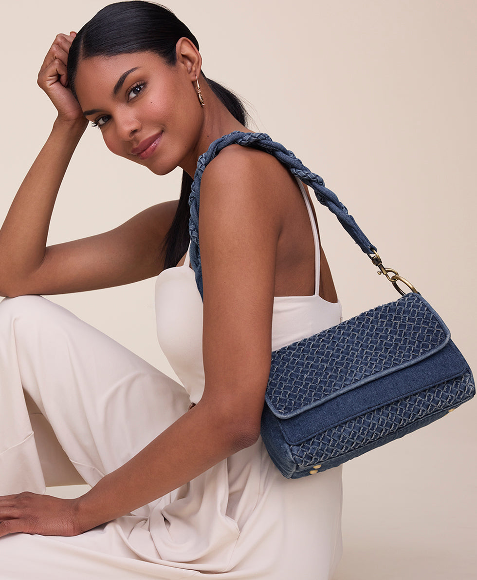 Female - Madalina Crossbody - Washed Woven Denim - light denim - by Patricia Nash - View 6 of 6