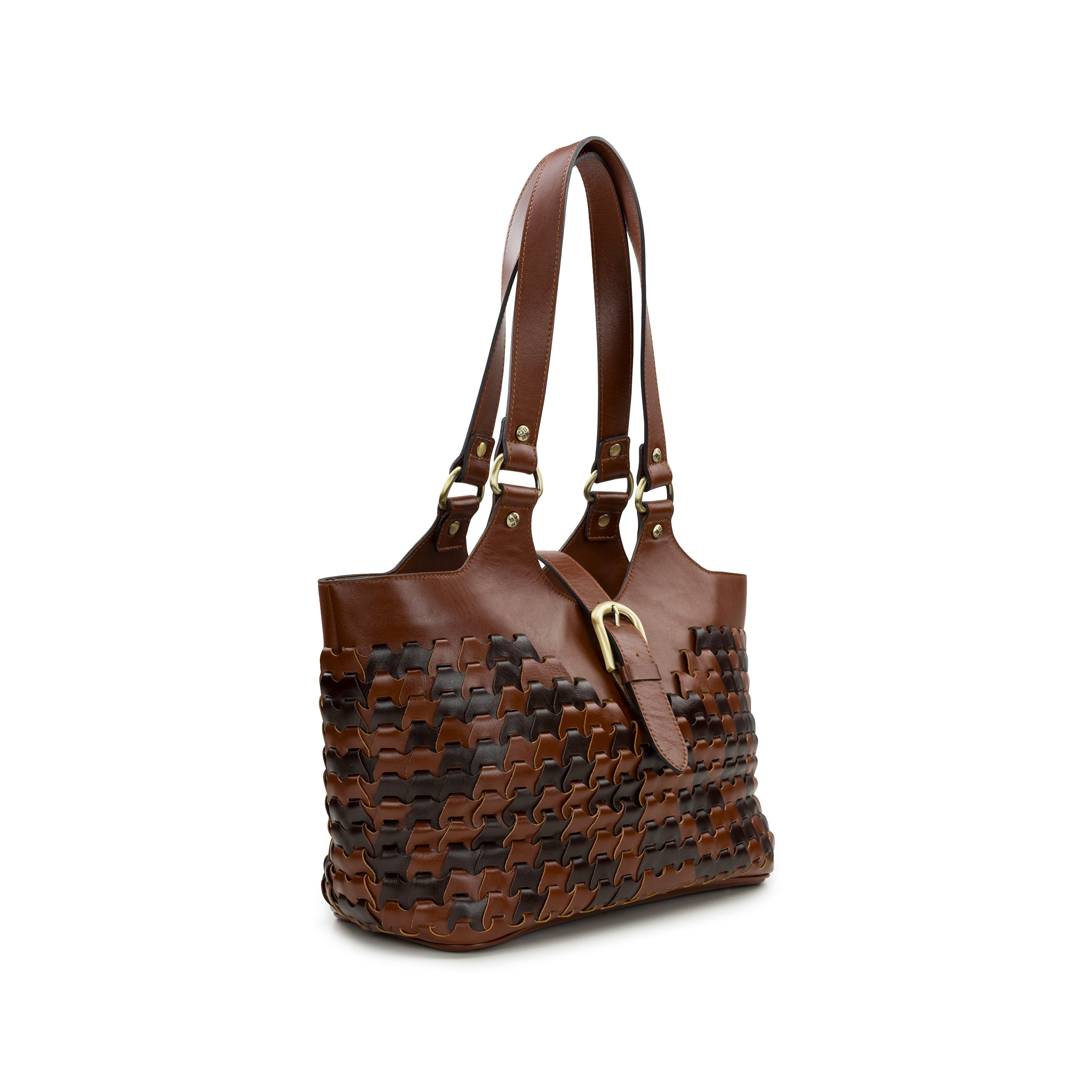 Pitassi Tote - Leather Link - cognac / chocolate - by Patricia Nash - View 3 of 5