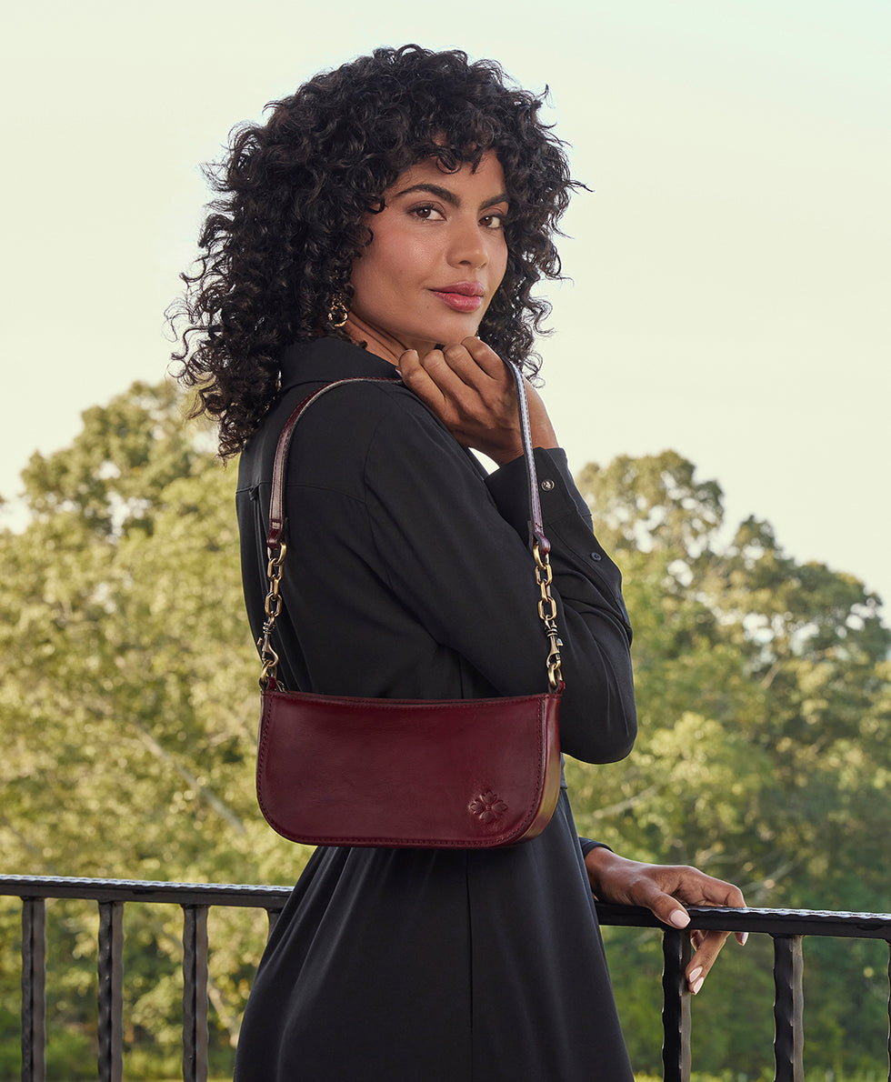 Female - Sassi Baguette Crossbody - Vintage Distressed Leather - oxblood - by Patricia Nash - View 4 of 20