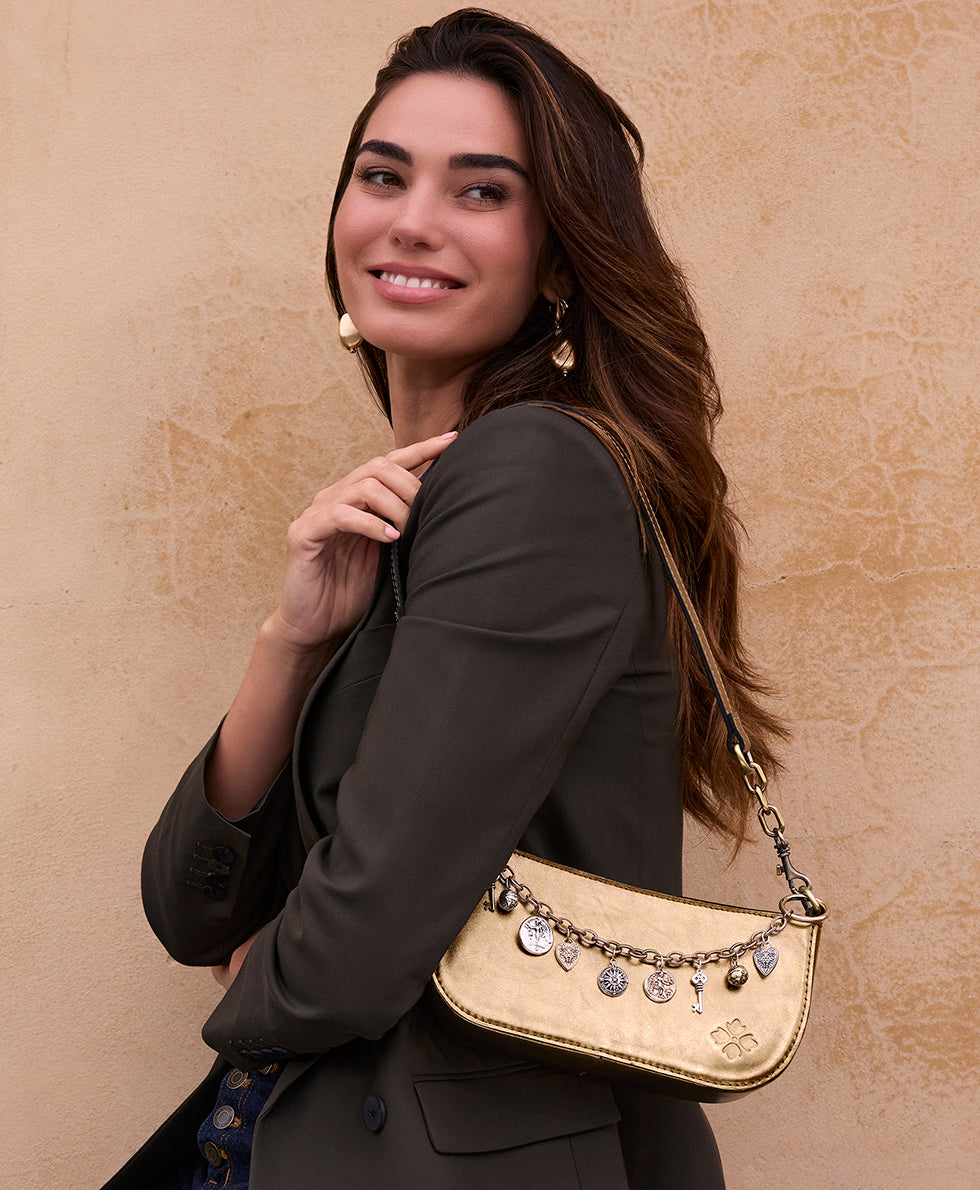 Female - Sassi Baguette Crossbody - Vintage Distressed Metallic - antique gold - by Patricia Nash - View 4 of 6