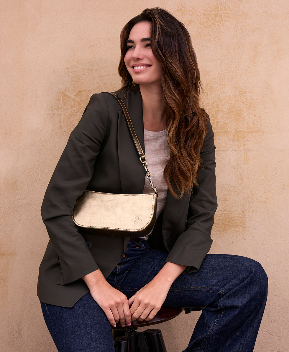 Female - Sassi Baguette Crossbody - Vintage Distressed Metallic - antique gold - by Patricia Nash - View 5 of 6