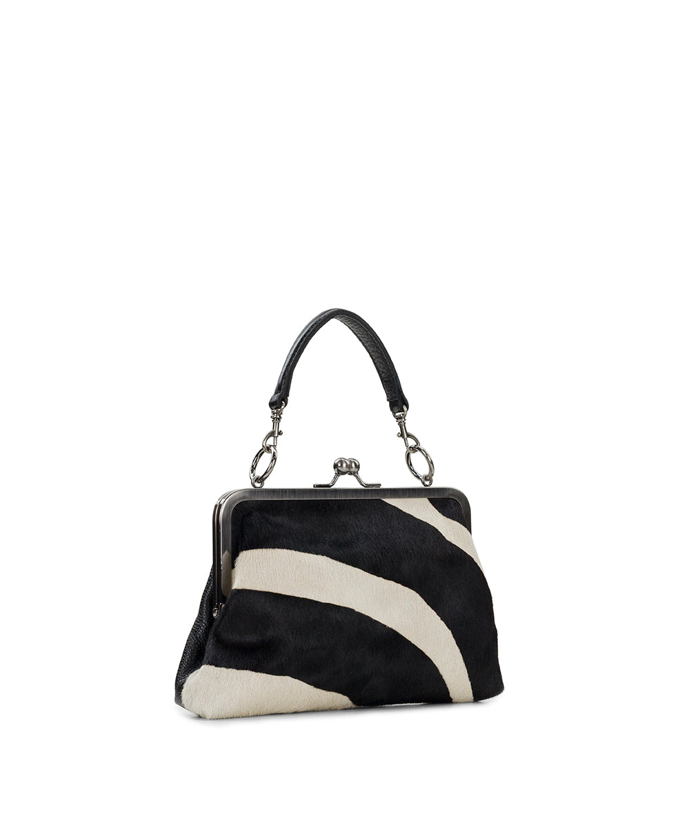 Vione Zebra Haircalf Frame Bag | Patricia Nash
