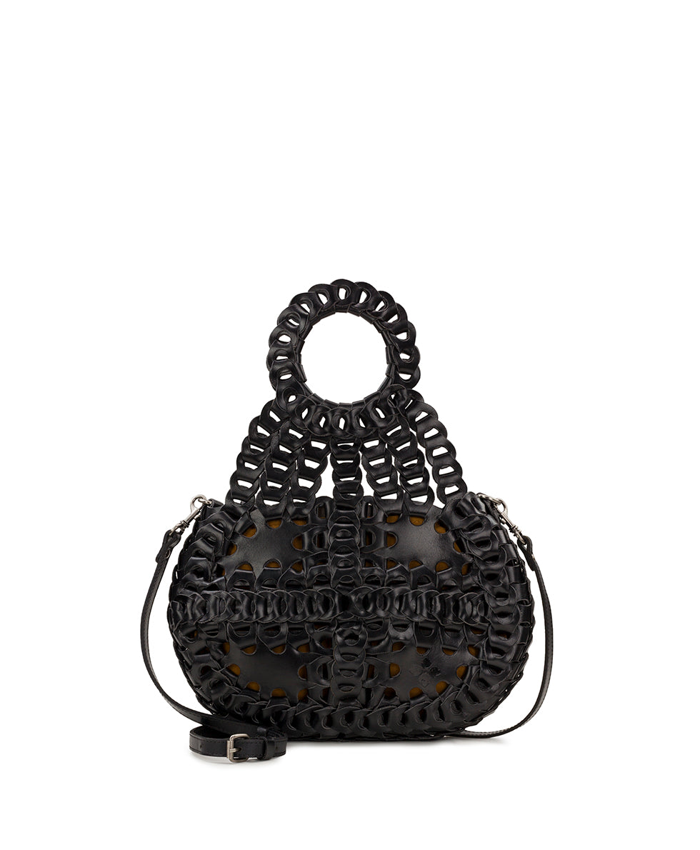 Ticci Flapover Crossbody Bag Chainlink Leather Black